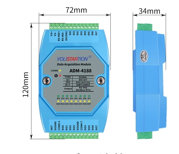 ADM-4188สวิตช์อินพุต8ช่องสวิตช์อินพุต8ช่องเอาต์พุตสวิตช์8DI/โมดูลซื้อกิจการ485 ADM-4188 Modbus