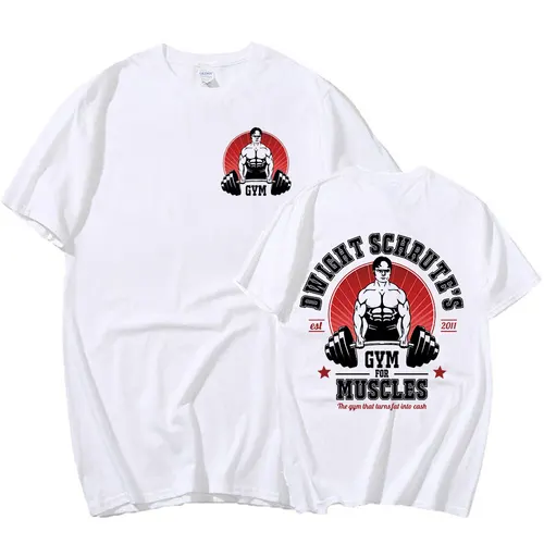 Imagen 2 del producto Dwight Schrute Gym for Muscles camiseta de doble cara serie de televisión The Office Michael Scott camisetas de manga corta Camiseta de algodón para hombres
