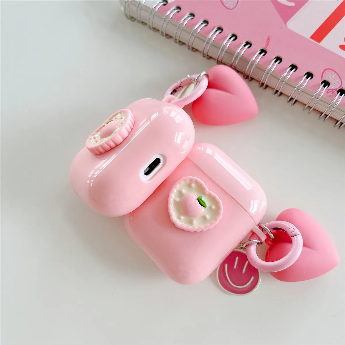 Pink Heart-shaped Peach Suitable for Apple AirPods 4 Bluetooth Earphone Protective Case for Airpods Pro2 Pro 3 2 1 with Pendant