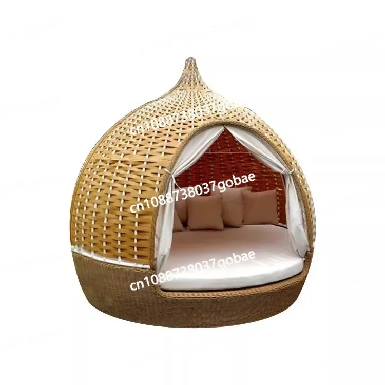 Outdoor recliner bed bird cage bed rattan chair rattan beach courtyard balcony bird's nest bed floor-to-ceiling swimming pool