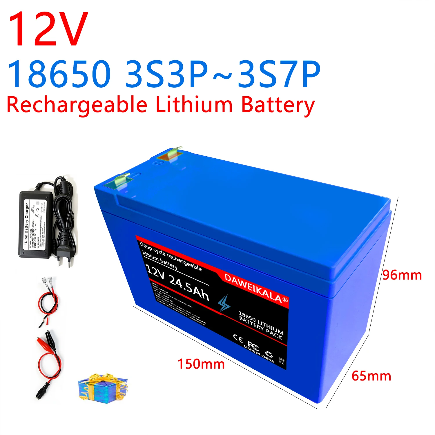 

12V Rechargeable Lithium Battery Pack 24Ah 18650 Battery pack DC Power for Sprayer Portable Speaker Outdoor Camping Toy Cars