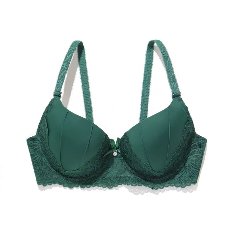 Beauwear Green Embroidred Floral Bra with Pendent Push Up Bra with Foam Pad Underwire Bras 75B 80B 85B-W8001