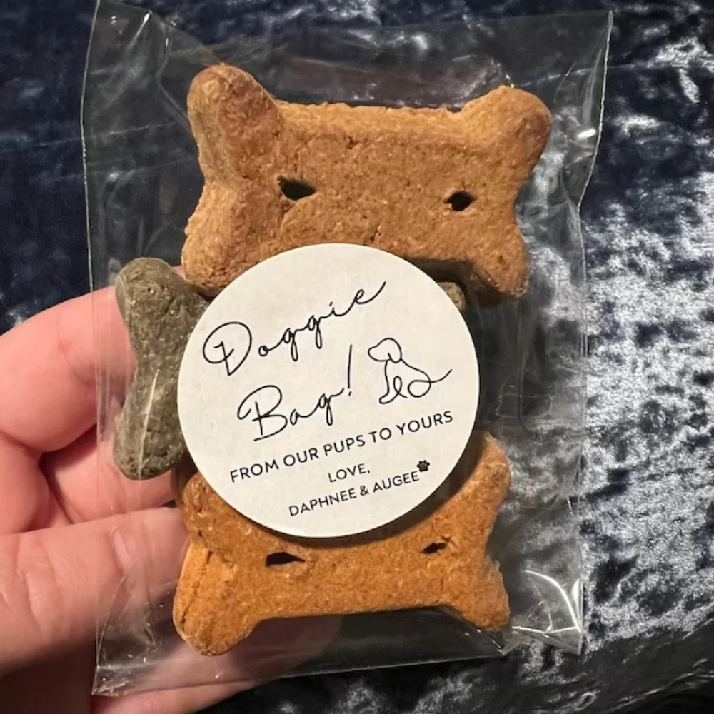 

Personalized Wedding Stickers and Treat Bags, Doggie Goodie Bag, Custom Text, From Our Pup to Yours, 50Pcs