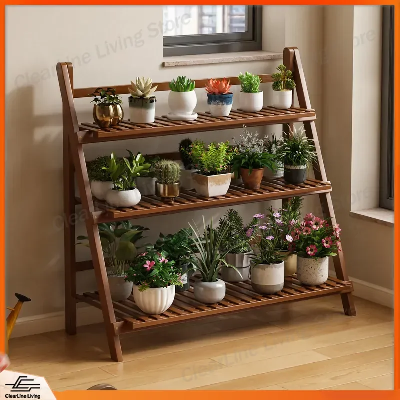 Foldable Flower Rack Balcony Floor to Ceiling Stepped Green Plant Stand Indoor Multi Layer Pot Holder Shelf for Home Garden