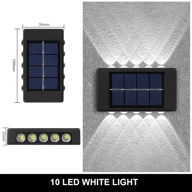 Buitenwandlamp op zonne-energie, 12 LED's, waterdicht tuinlicht, binnenplaatsbalustrade, decoratieve sfeerlamp, lichtgevende zonnelamp naar beneden