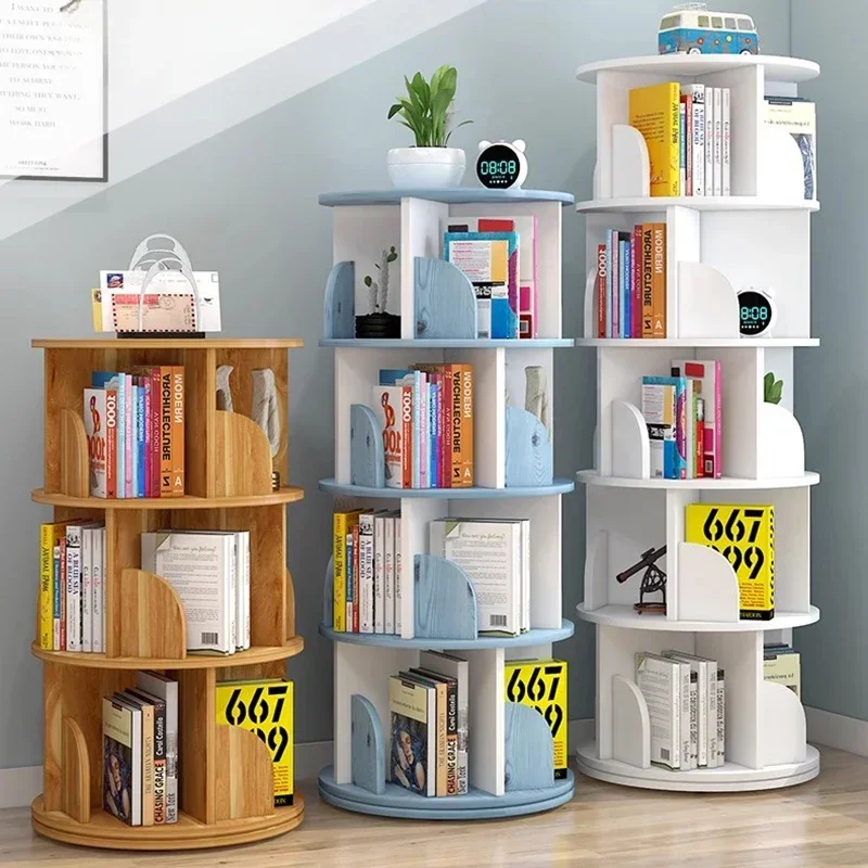 360° Rotating Bookcase Storage Floor Simple Kids Bookshelf Picture Book Shelf Simple Student Estanterias Home Furniture