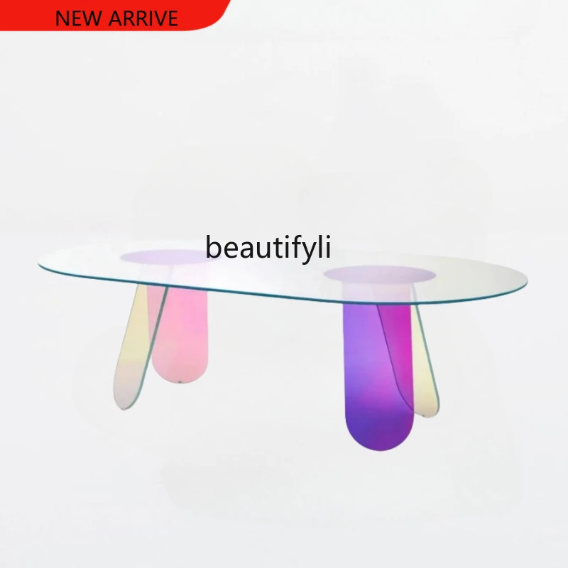 

X Designer Glass Coffee Table Living Room Rainbow Tea Table Creative and Slightly Luxury Modern Minimalist Side Table