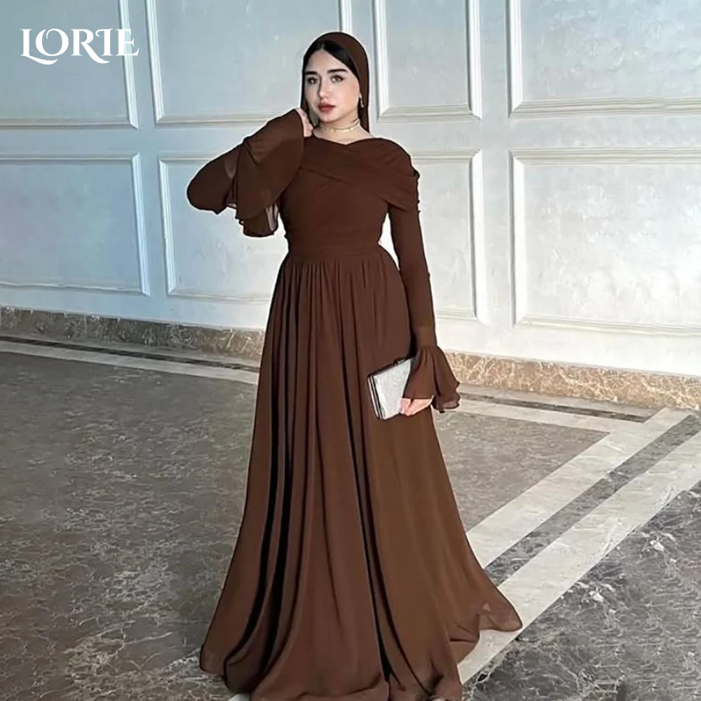 

LORIE Muslim High Collar Evening Dress A-Line Flared Sleeve Bobycon Prom Dress Long Sleeve Party Gown Customized Brithdays Dress
