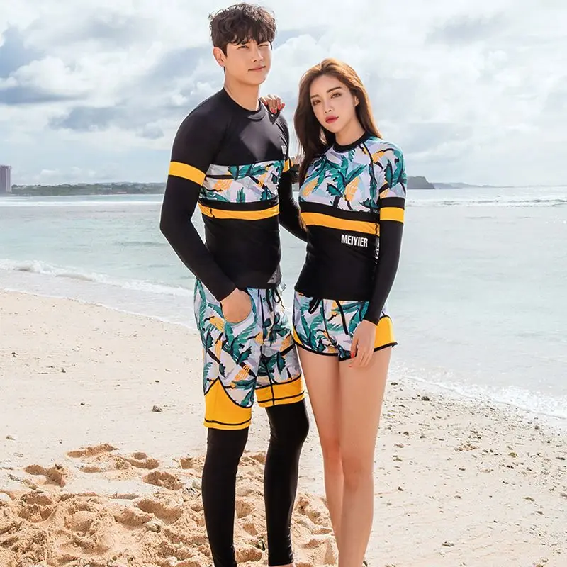 UPF 50+Sun Protect Men's Long Sleeve 3pcs Set Athletic Surfing Rashguard Women Yoga Fitness Bathing SwimSuit Beach Wear Push Up