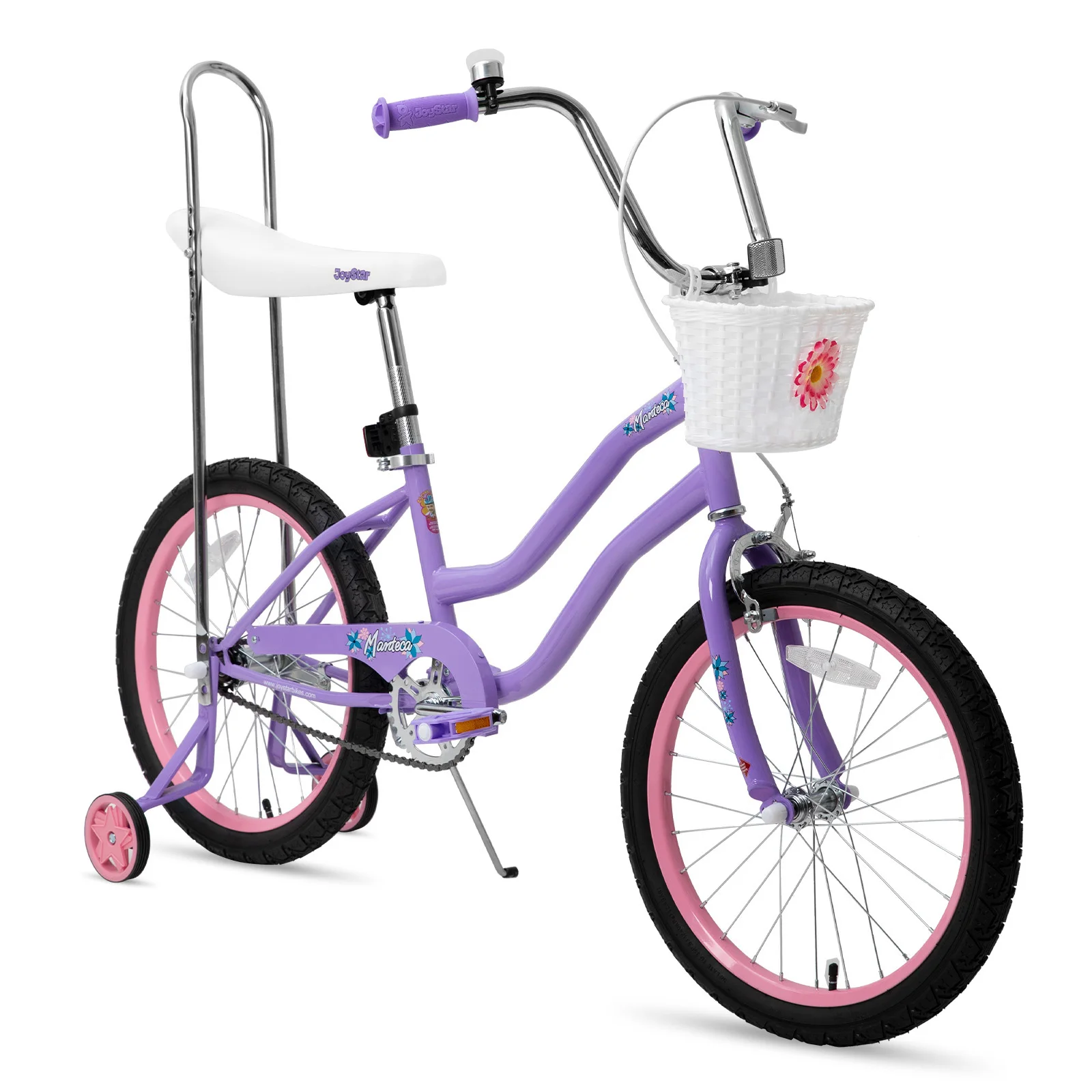 JOYSTAR 20-Zoll-Fahrrad mit Stützrädern, Bananensitzfahrrad für Mädchen im Alter von 7–12 Jahren, Fahrrad mit Handbremse, Rücktrittbremsen, Lila