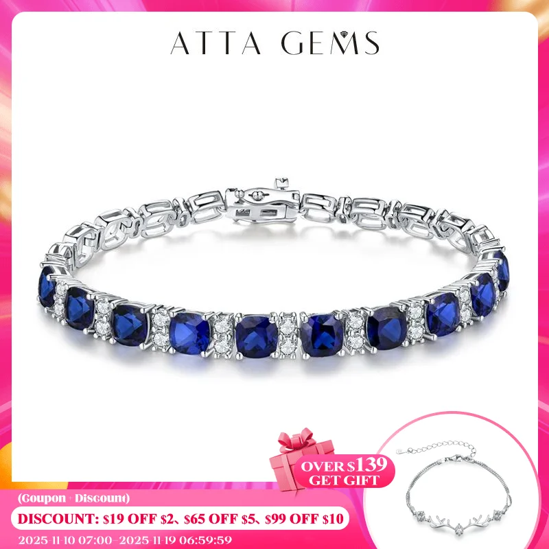 

ATTAGEMS 925 Silver Jewelry Original Created Blue Spinel Bracelet 1.0CT Tennis Bracelets For Women Luxury Gift Wedding Authentic