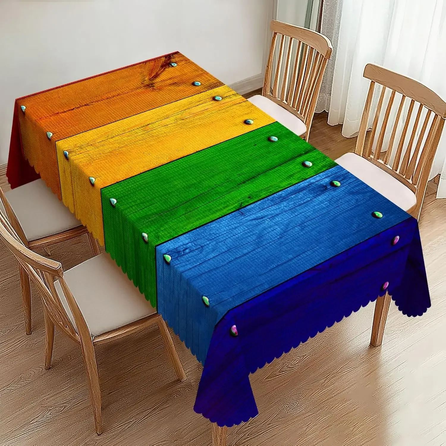 Nappe en bois multicolore vibrante, imprimé arc-en-ciel, lavable, rectangulaire, décorative, pour dîner et fête