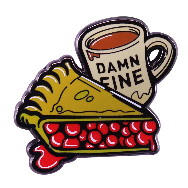 Twin Peaks Pin Damn Fine Double R Coffee Agent Cooper Diane Badge Shovel Black Lodge Owl Brooch David Lynch Movie Fans Addition