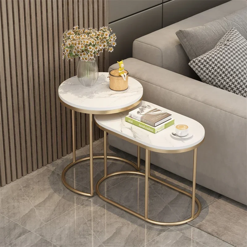 Living Room Mobile Side Table Marble Storage Mechanism Adjustable Side Table Nordic Legs Metal Mesa Centro Furniture Accessories