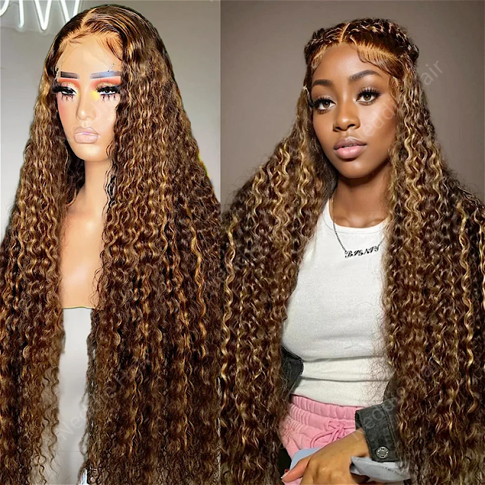 

30 40 Inch 13x6 hd Lace Front Wig Water Wave Short Curly highlight Frontal 100% Human Hair Wigs Brazilian Wigs For Women Choice