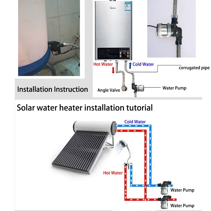 Bomba de refuerzo de ducha con eje de acero inoxidable sin escobillas, calentador de agua Solar con enchufe europeo de 1/2 \