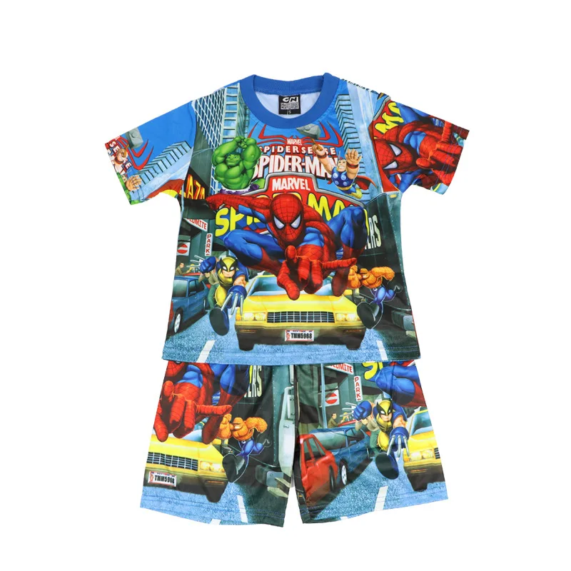 Conjunto de Pijamas para niños, camiseta de manga corta, pantalones cortos de superhéroe, disfraz de Spiderman, Pijamas para niños, niños, niñas,