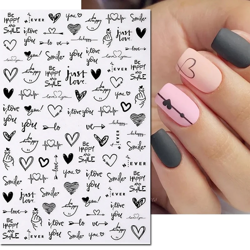 3d Nail Art Decals Geometric Lines Valentine Love Letters Adhesive Sliders Nail Stickers Temporary Tattoos For Nail Tips Beauty