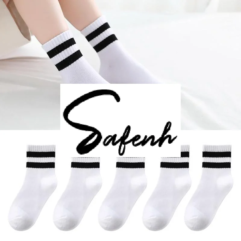 

5Pairs Student Sports Socks Cotton Soft Long Tube Socks Absorbing Sweat Girls Boys Baby Black White Tube Socks 1-13 Years