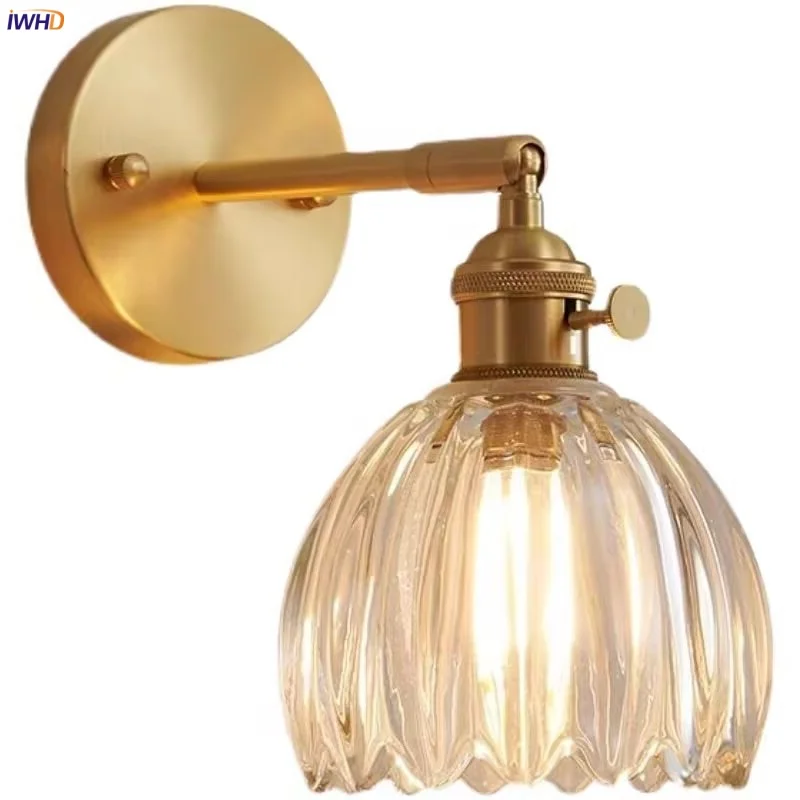 

IWHD Clear Glass LED Wall Lights Up Down Rotate Balcony Porch Bar Copper Nordic Modern Knob Switch Stair Light Fixtures Sconce