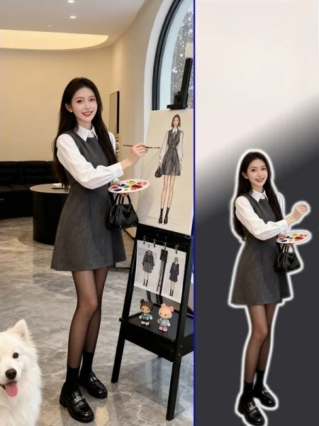 

plus Size Women's ey Vest Skirt Two-Piece Set Simple Korean Sle Spring irt Dr Faionable plus Size MM Outfit