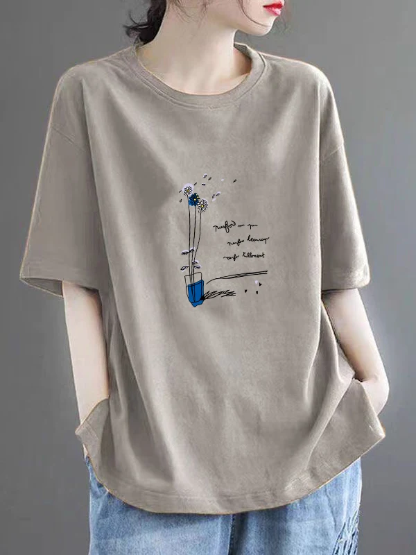 

Свободная хлопковая круглая футболка Ne ort Sve, повседневная летняя женская футболка, антивозрастной топ, удобный дышащий irt