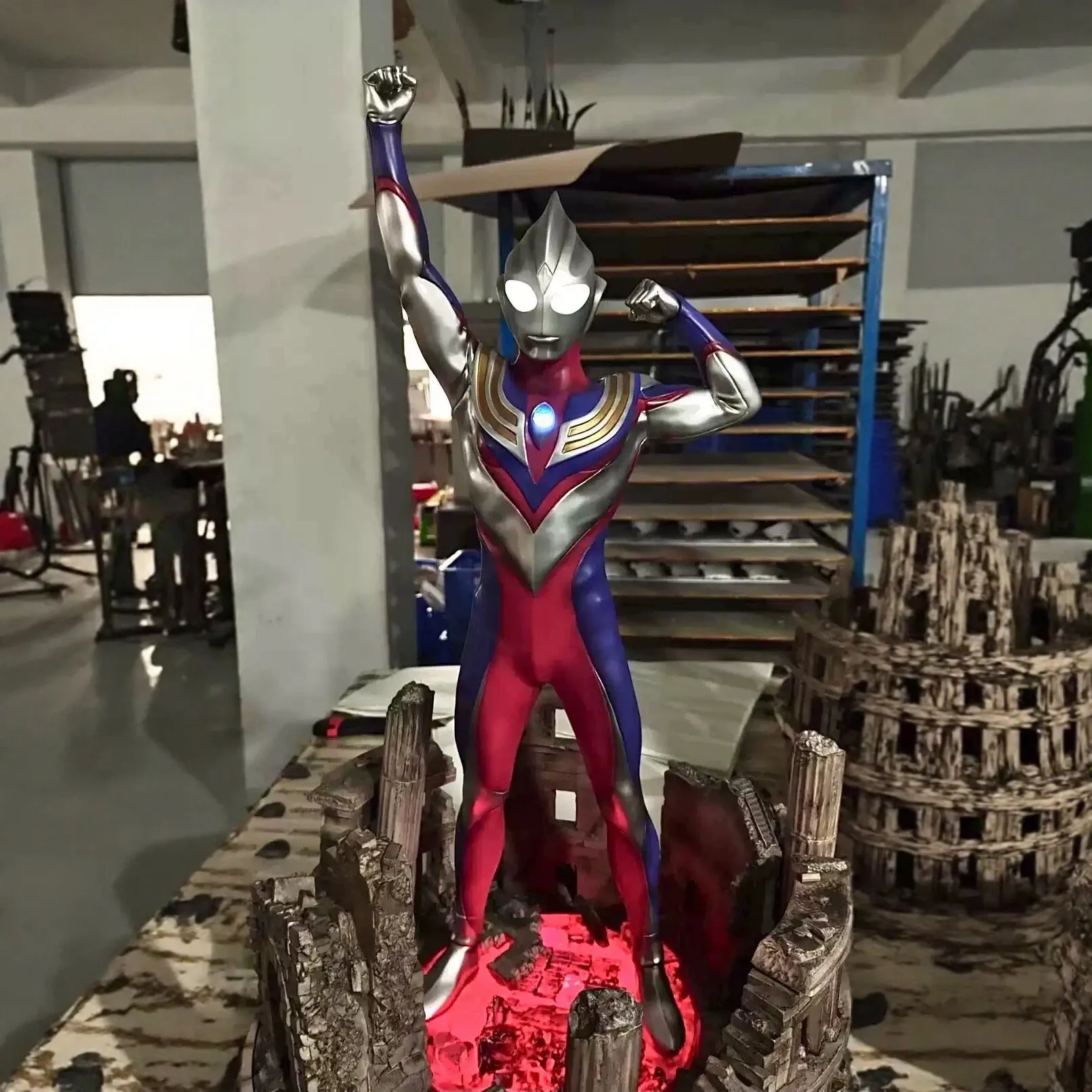 65cm Ultraman Tiga Anime Figure Resin Model Glow Statue Birthday Gift Desktop Decoration Ornaments
