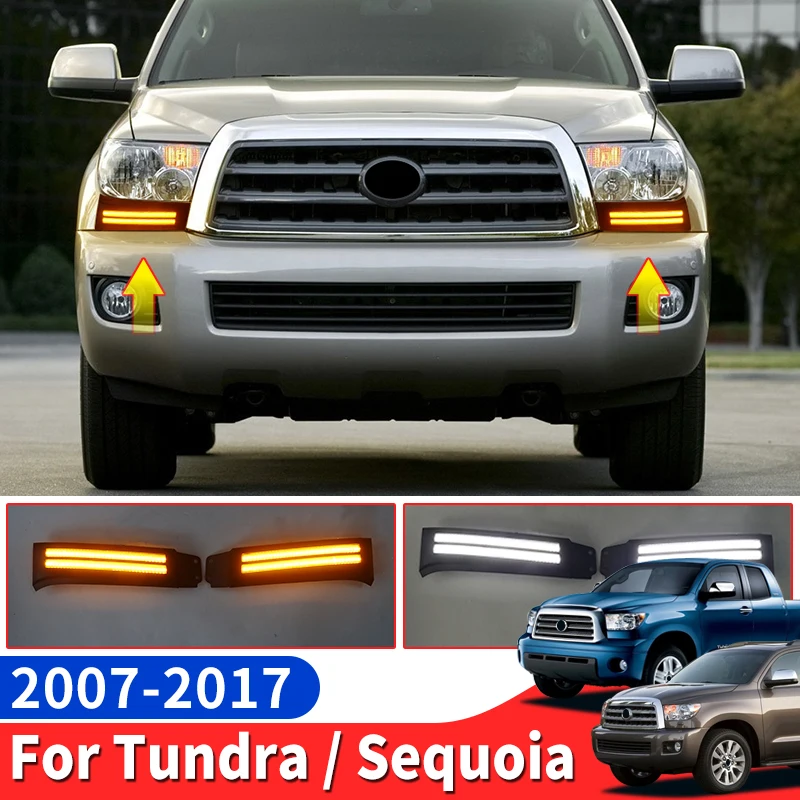 For 2007-2017 Toyota Tundra Sequoia Daytime Driving Lamp Led Dynamic Turn Signal Fog Light Modification Accessories 2008 2009