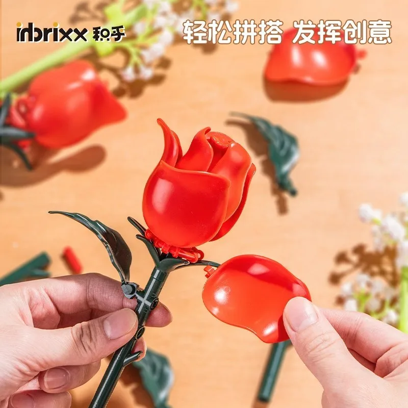 Small Particles Building Block Flower Simulation Assembly Model Kit Lily Of The Valley Tulip Peony Carnation Plastic Toy Gift