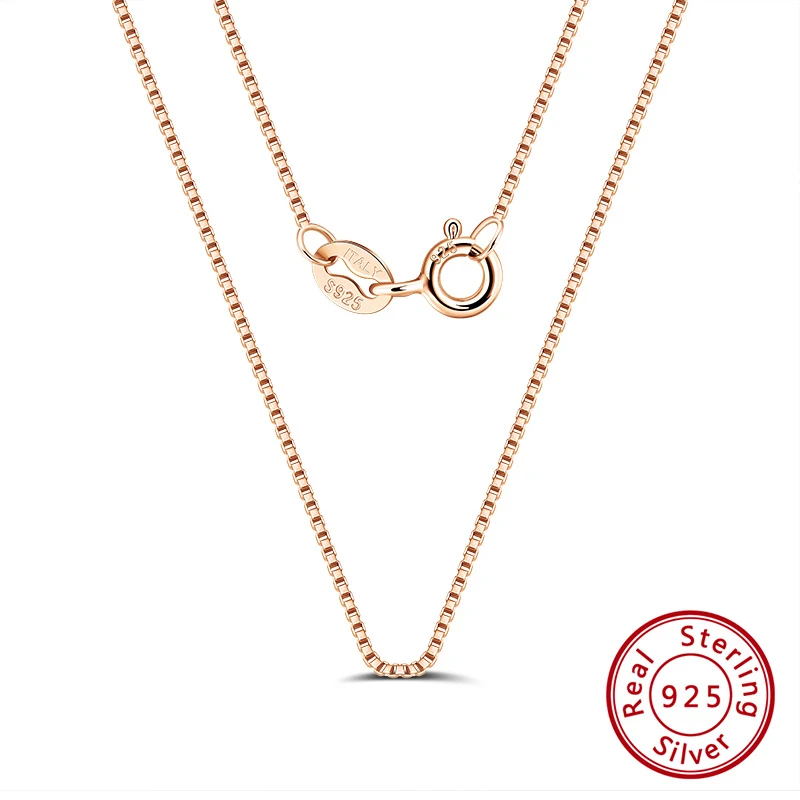 KISS MANDY Rose Gold Plated 925 Sterling Silver Neck Chain for Women Fashion Box Chain Necklace Classic Fine Jewelry SC07