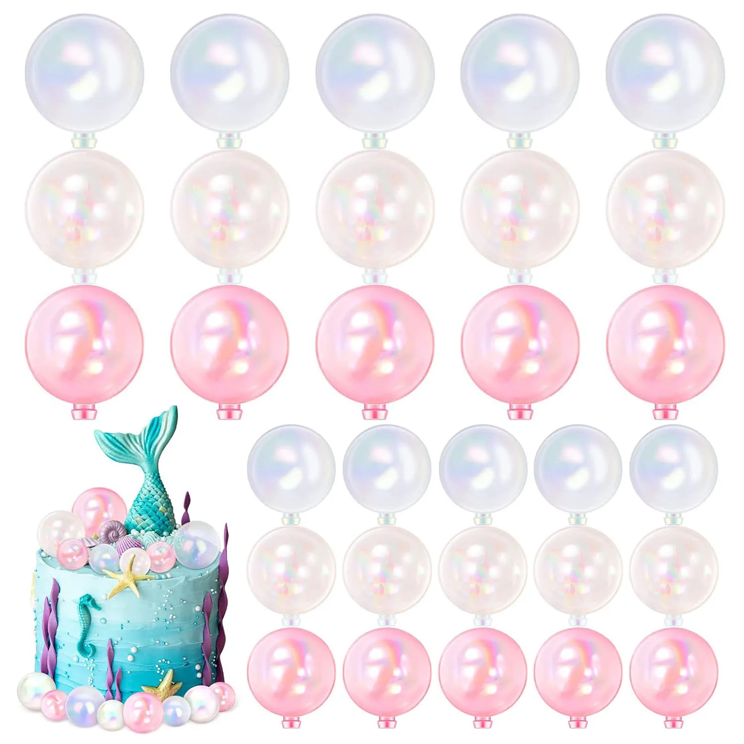 Colorful Ball Mini Balloon Cupcake Topper for Wedding Anniversary Baby Shower Birthday Party Supplies (Clear White Pink)