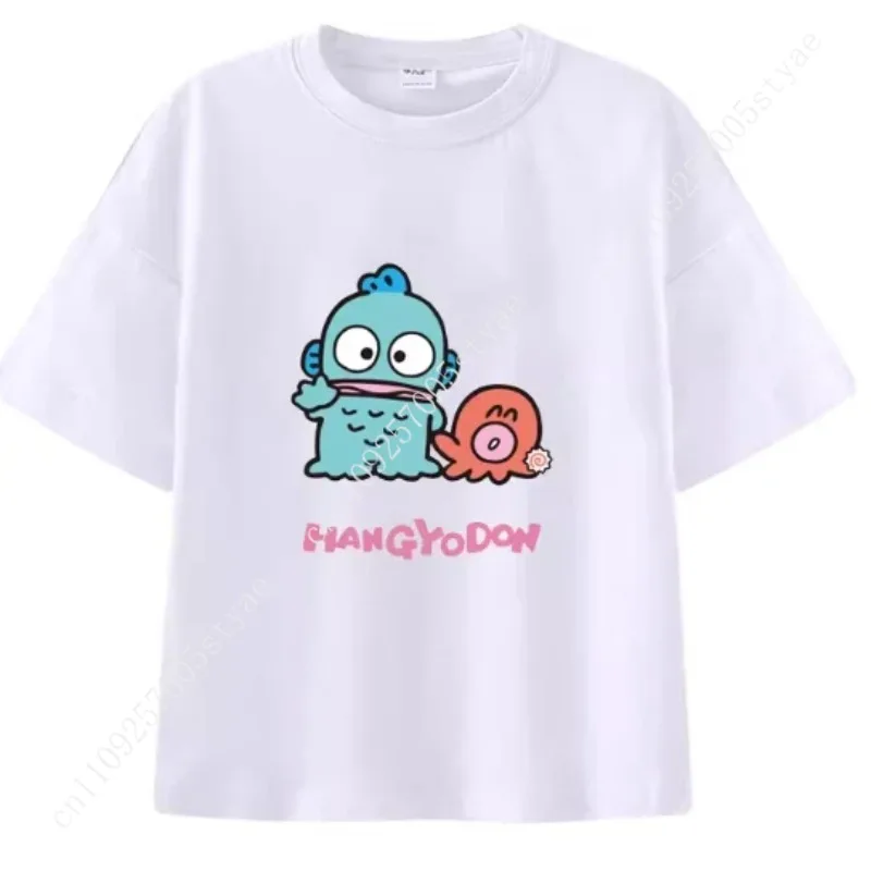 

2026 Summer Short-sleeve Printed T-shirt Women Couple Sanrio Anime Hangyodon Style Versatile Casual Fashionable Cute Wearing