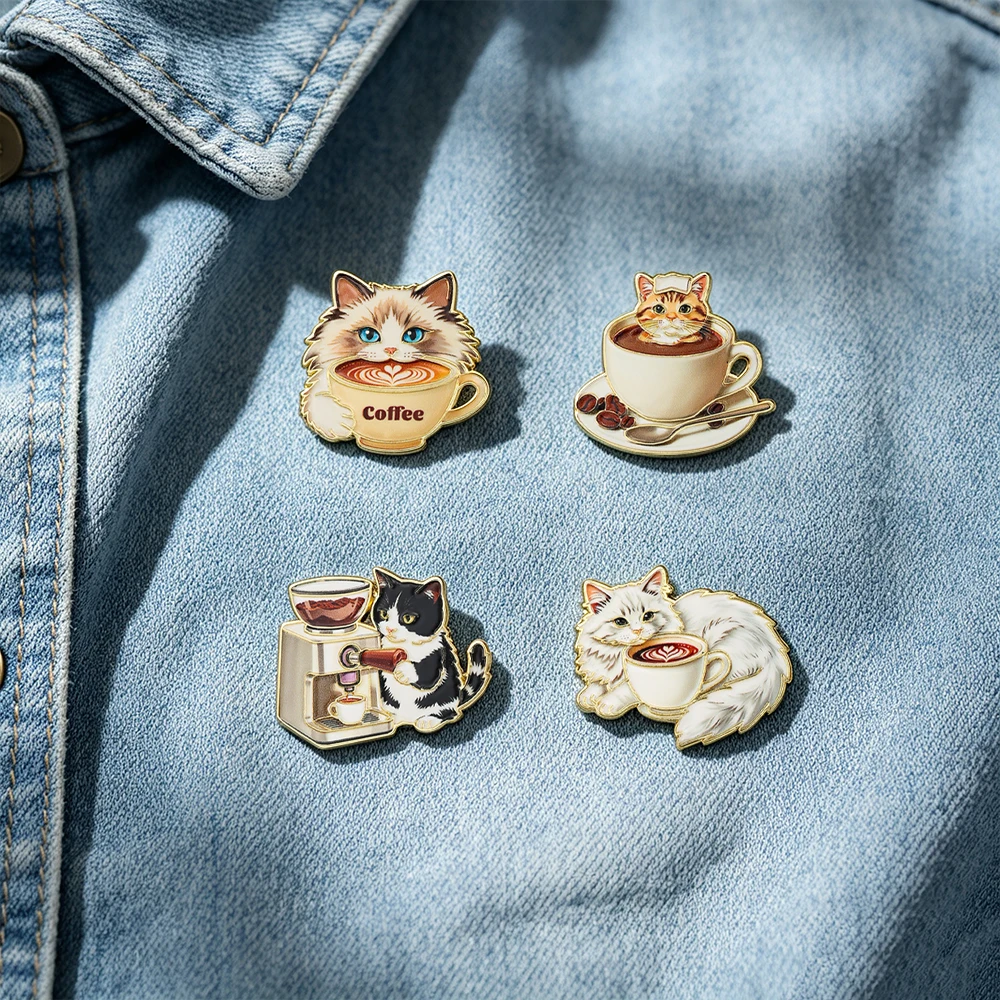 4PCS Wine Cat Enamel Pins Set Cute Wine Tasting Cats Brooches Funny Kittens Lapel Pins for Backpacks Jackets Ideal Gifts