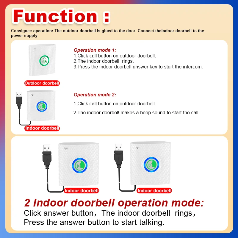 Wireless Long Distance Voice  Intercom Full Duplex Door Phone Two Way Audio Doorbell Welcome Chime