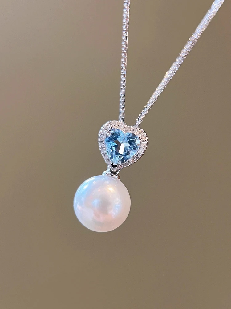 

Женское ожерелье из серебра S925 пробы, подвеска с жемчугом из циркония в форме темно-синего сердца, великолепная цепочка на ключицу, повседневная одежда, праздничный подарок