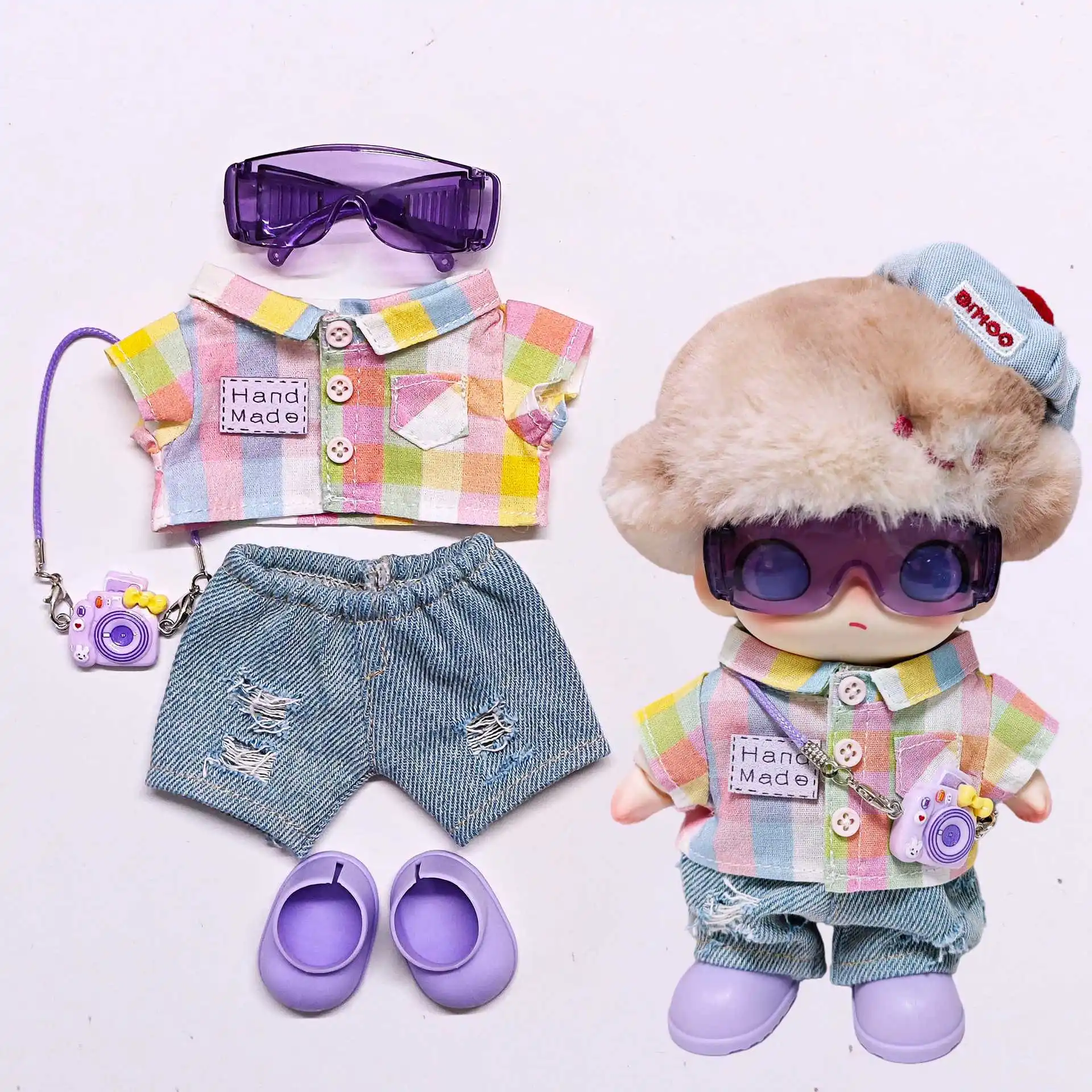 ل Dimoo ملابس دمية عالية الجودة 15 سنتيمتر Dimoo القلب اثارة خاصة قوس قزح متقلب قميص مجموعة