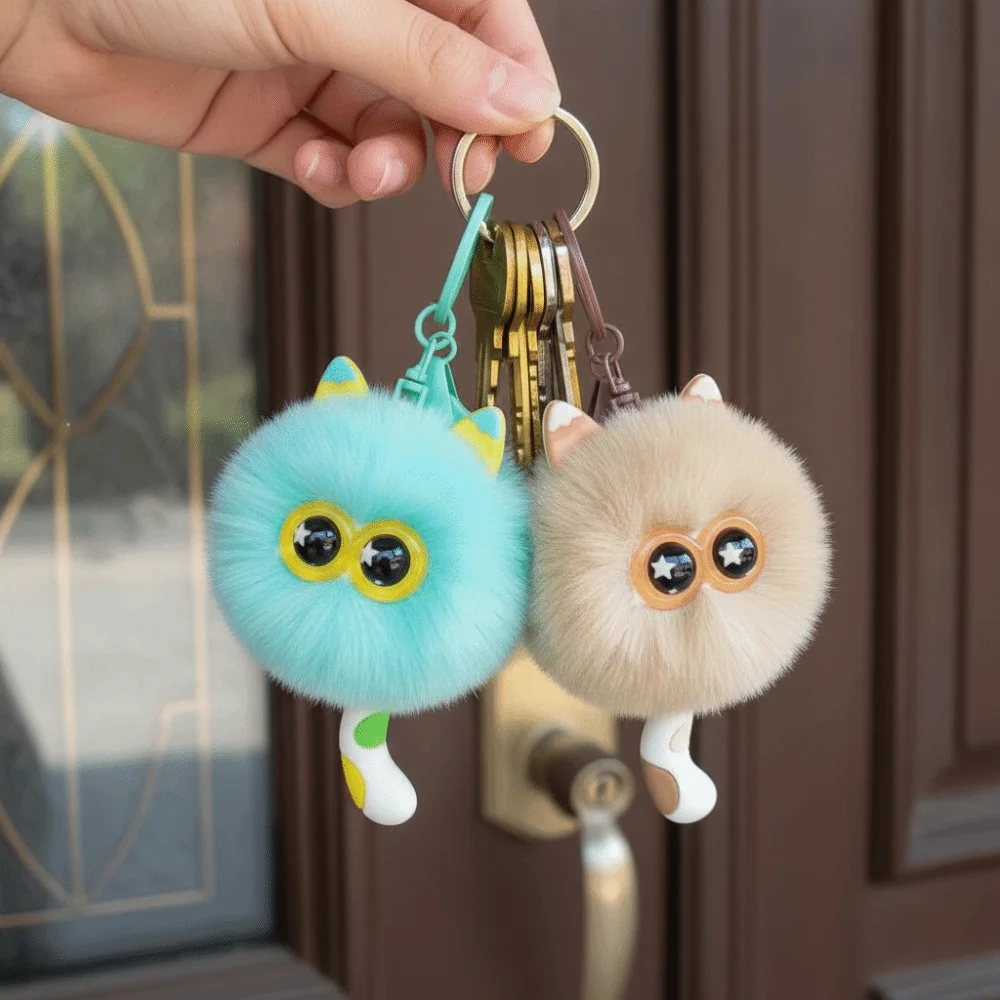 

Cute Cartoon Plush Pendant Imitation Rex Rabbit Fur Cute Kitten Plush Keychain Creative Couples Kawaii Trendy Plush Doll Pendant