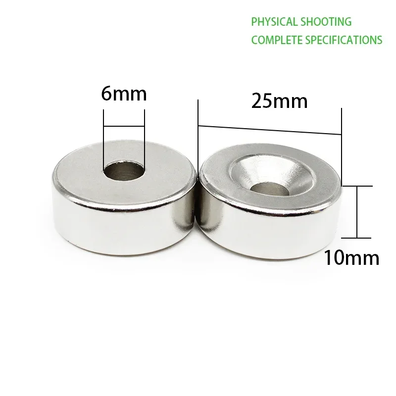 1/2/5/10PCS 25x10-6mm Neodymium Magnet Hole 6mm NdFeB N35 Round Super Powerful Strong Permanent Magnetic imanes Disc