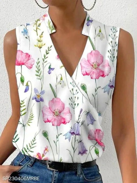 Blusa sin mangas con estampado De flores para Mujer, camisa Sexy a la Moda para verano, 2024