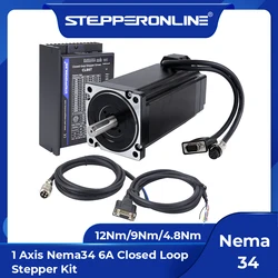 STEPPERONLINE Nema 34 Close Loop Stepper Motor Kit 12Nm 9Nm 4.8Nm and Driver CL86T RS232 Cable for CNC Milling Machine