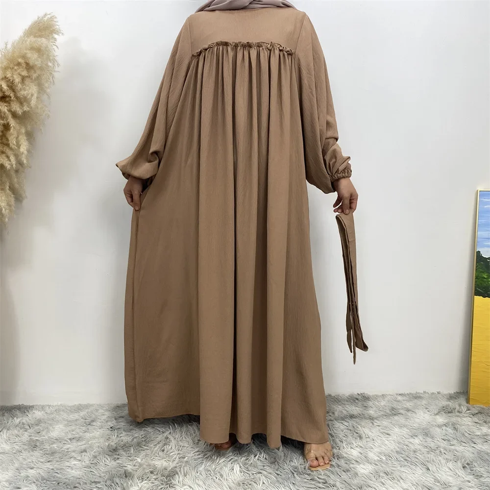 

Hot Sell Loose Style Moroccan Dresses Kaftan Turkey Solid Color Gulf Abayas Islamic Women Long Dress Muslim Saudi Robe Ramadan