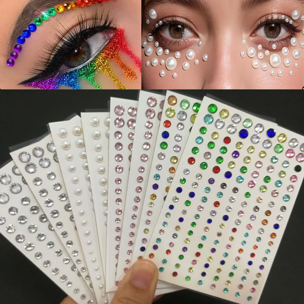 4/5/8Pcs Self Adhesive Face & Body Rhinestone Makeup Gems - Diamond Pearl Face Sticker Festival & Concert Face Jewels Hair Gems