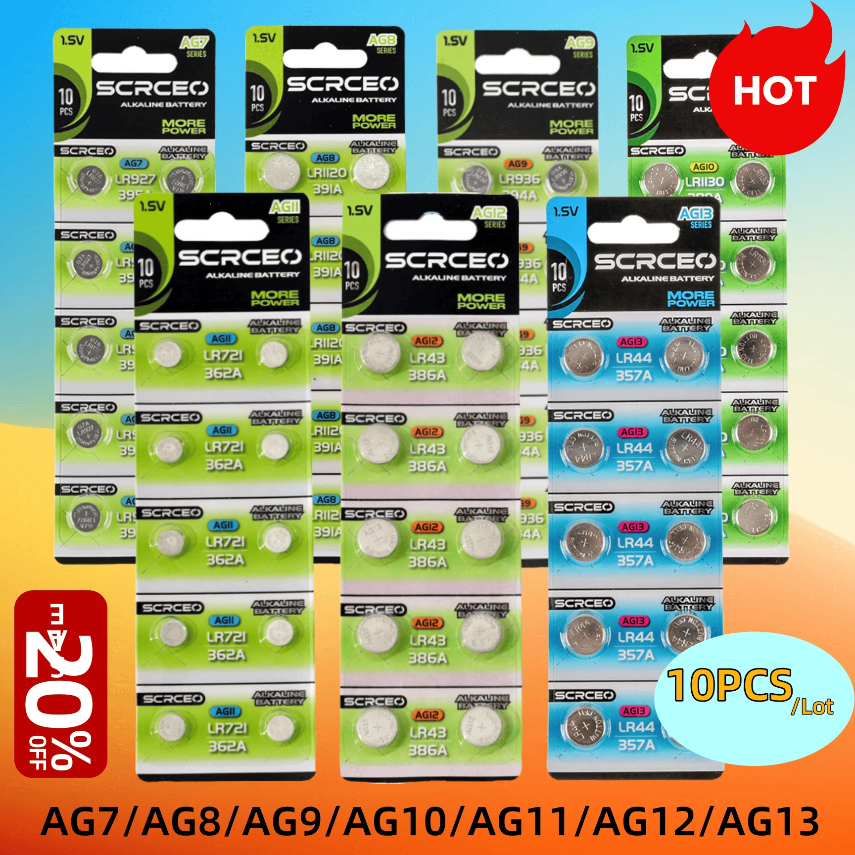 

10Pcs AG7 AG8 AG9 AG10 AG11 AG12 AG13 Button Cell Battery LR63 SR521 379 Alkaline Batteries For flashlights electronic toy Watch