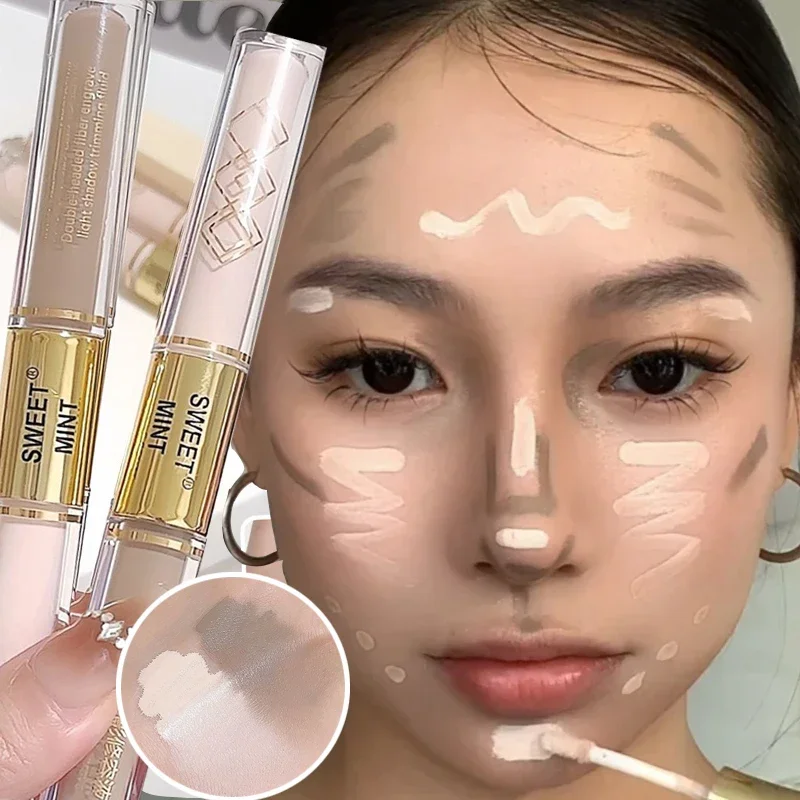 Yüz şekillendirme sopa sıvı vurgulama 2 in 1 kalıcı anahat kontur mat fosforlu bronzlaştırıcı burun gölge kozmetik aydınlatmak