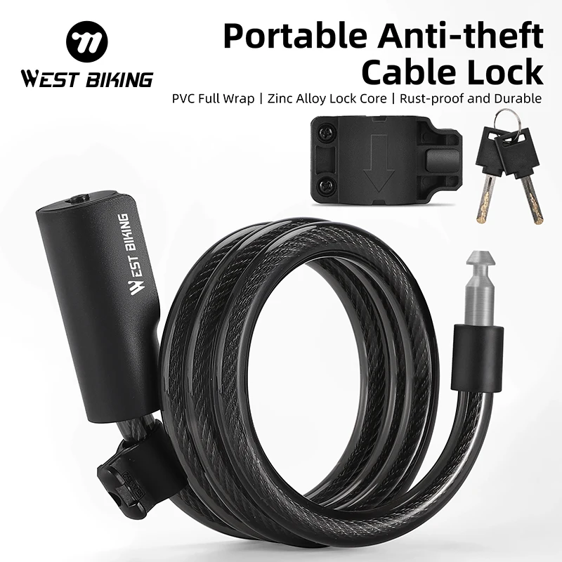 WEST BIKING Portable Anti-theft Cable Lock MTB Road Bike Motorcycle E-bike Zinc Alloy Cycling Safety Lock Bicycle Accessories