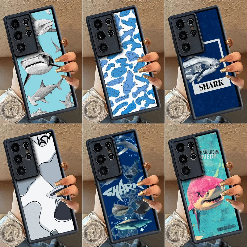 Doodle Style Shark Collage Shockproof Phone Case For Samsung Galaxy S23 S24 S25 S26 Ultra S21 FE S20 Plus 5G Silicone Cover