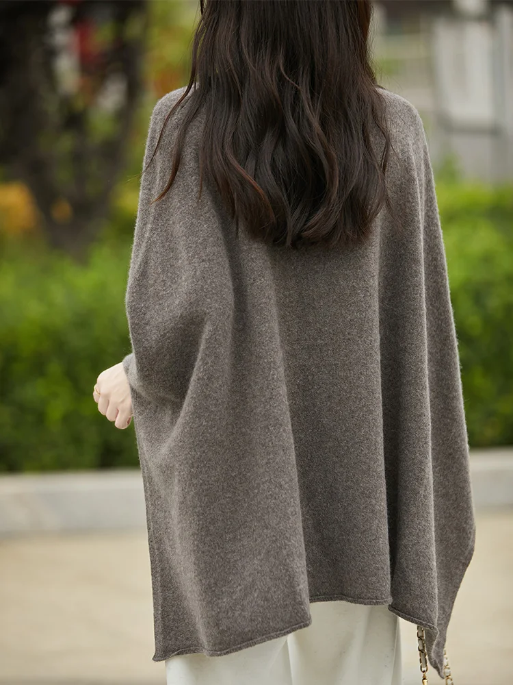 100% Pure Wool Large Size Sweater Women Turtleneck Cape Shawl Korean Fashion Loose Cashmere Knitwear 2024 Winter Female Pullover