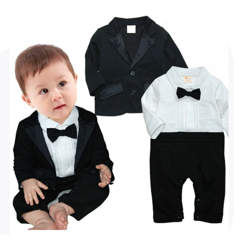 ชุดรอมเปอร์ถ่ายภาพทารกแรกเกิด BOSS Set - เสื้อกั๊กเด็กทารกและโบว์ผูกชุดสองชิ้น - ชุดถ่ายภาพสุภาพบุรุษสำหรับทารก