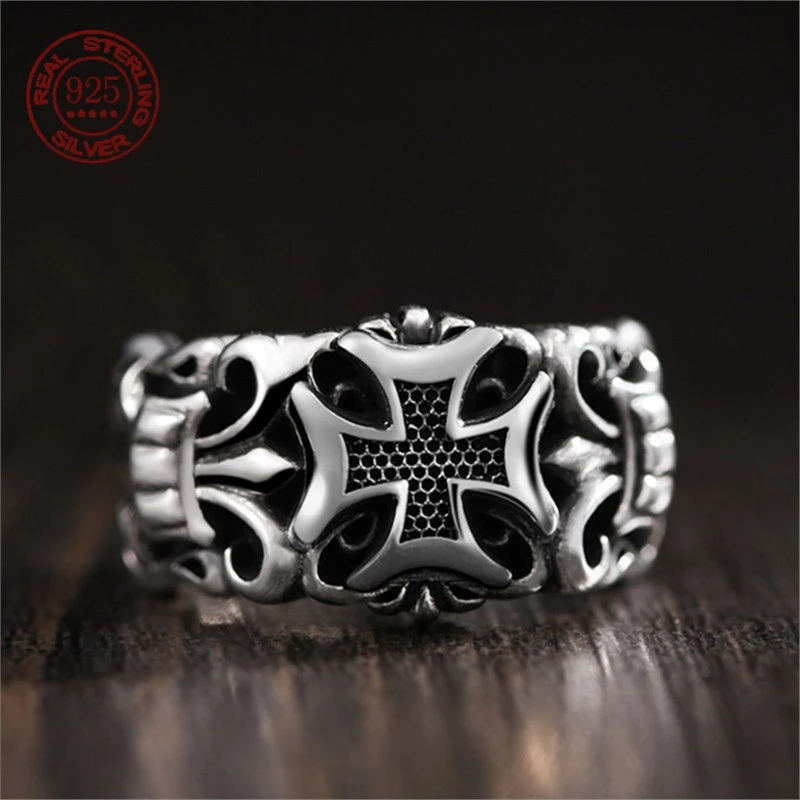 S925 الفضة الإسترلينية فاسق عبر خاتم قابل للتغيير أزياء الرجال شخصية تصميم المجوهرات الرجعية القوطية الاتجاه الهدايا بالجملة