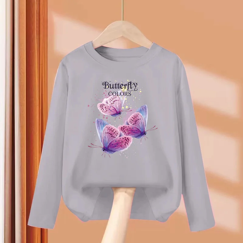 New Girls Autumn Clothes Butterfly Graphic T-shirt 3-14 Age Kid